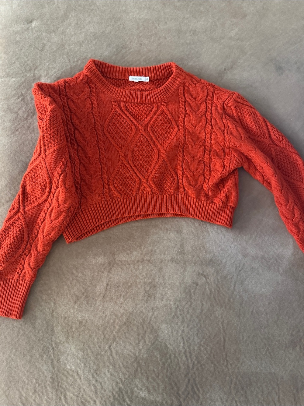 Cropped Cable Knit Sweater - Orange